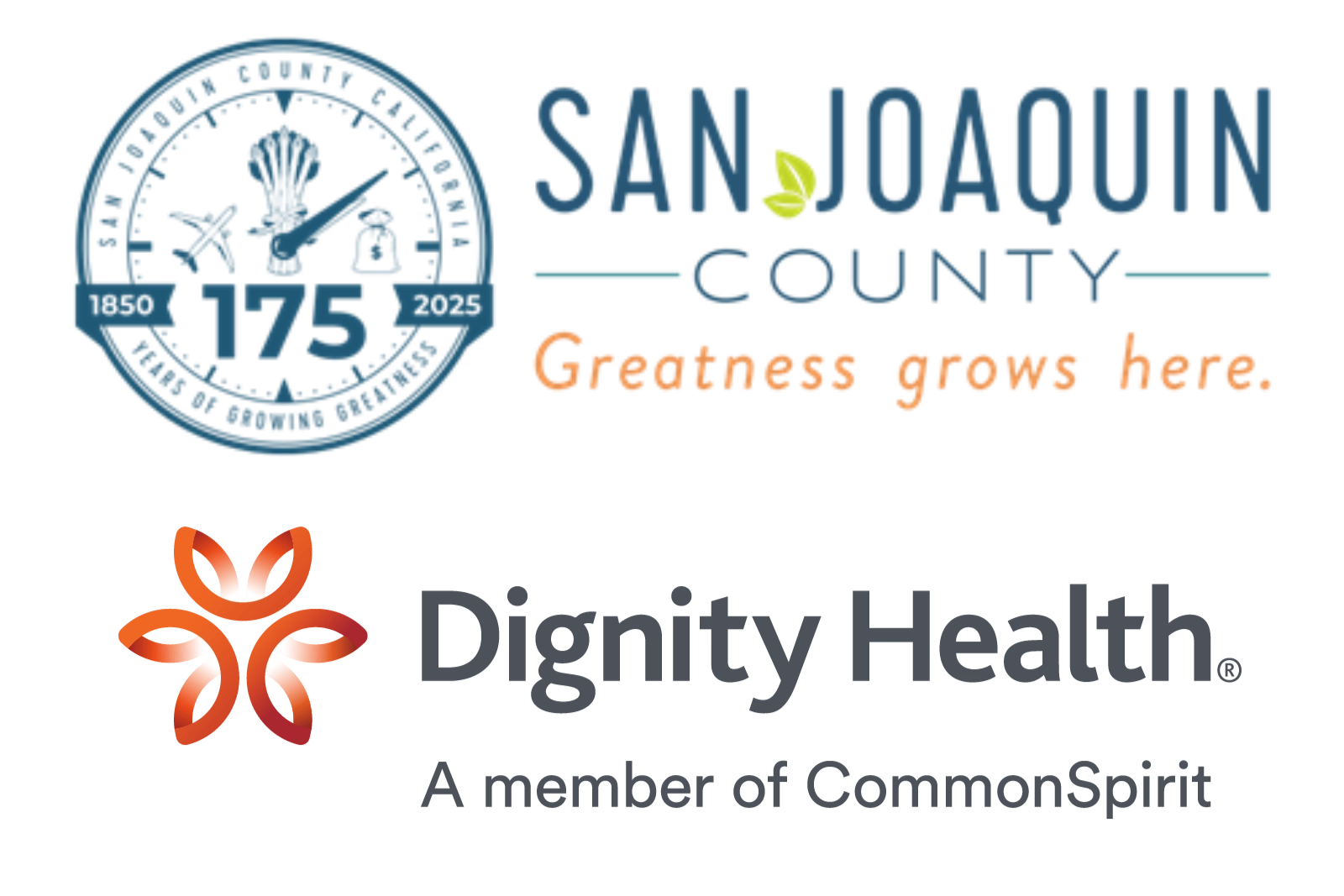 San Joaquin County logo and Dignity Health logo
