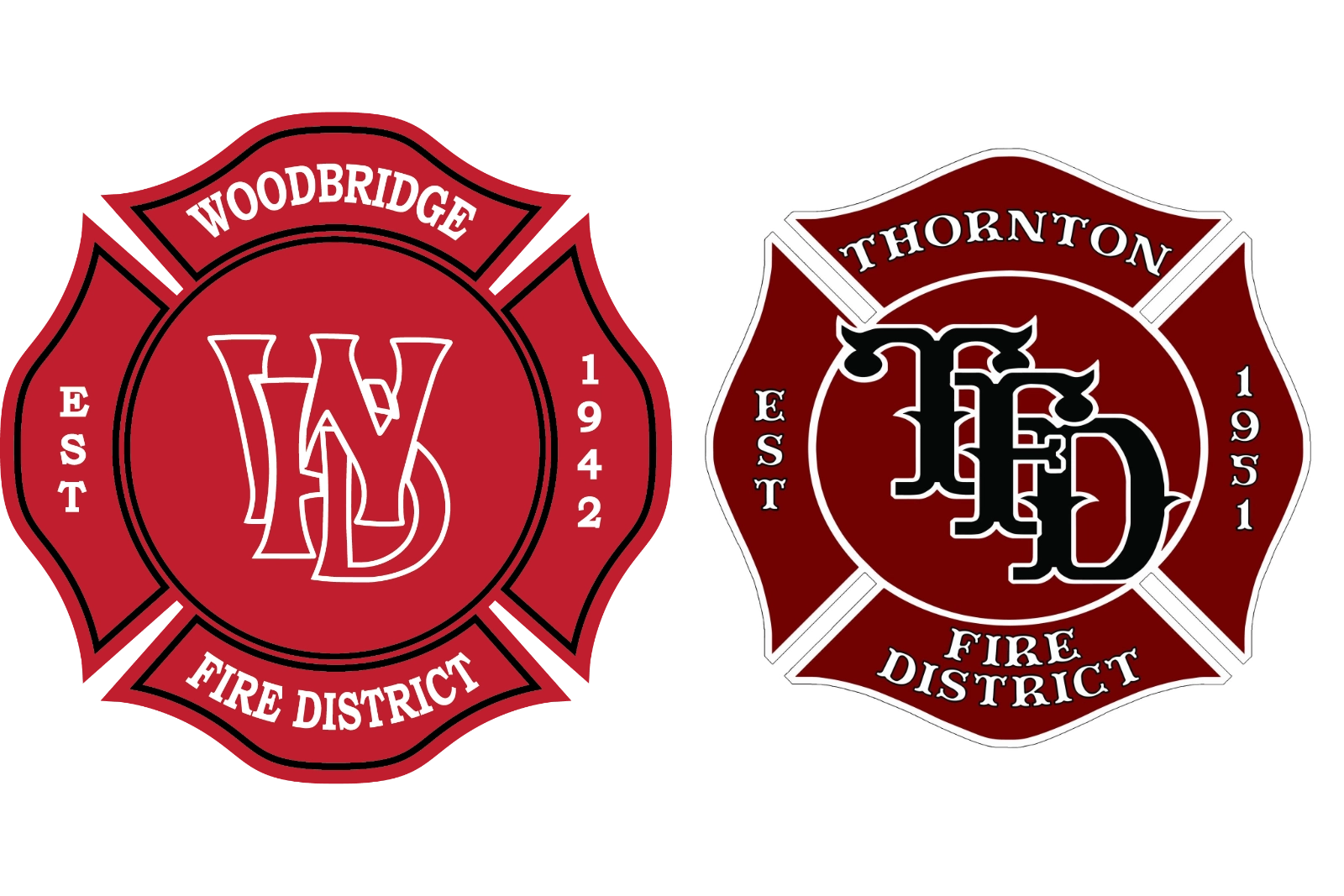 Woodbridge Fire Department and Thornton Fire Department logos