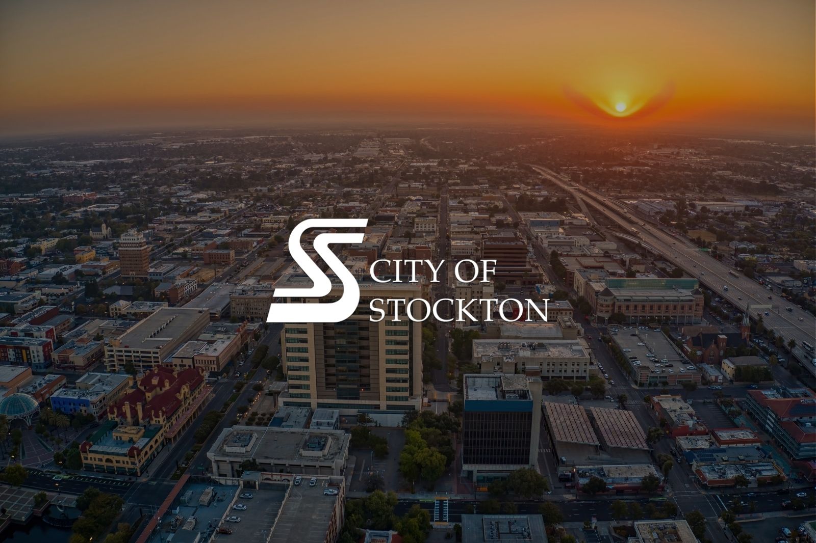 Drone view of Downtown City of Stockton